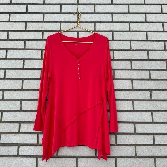 Soft Surroundings Ravello Timely Henley Tunic Top Coral - Picture 2 of 11